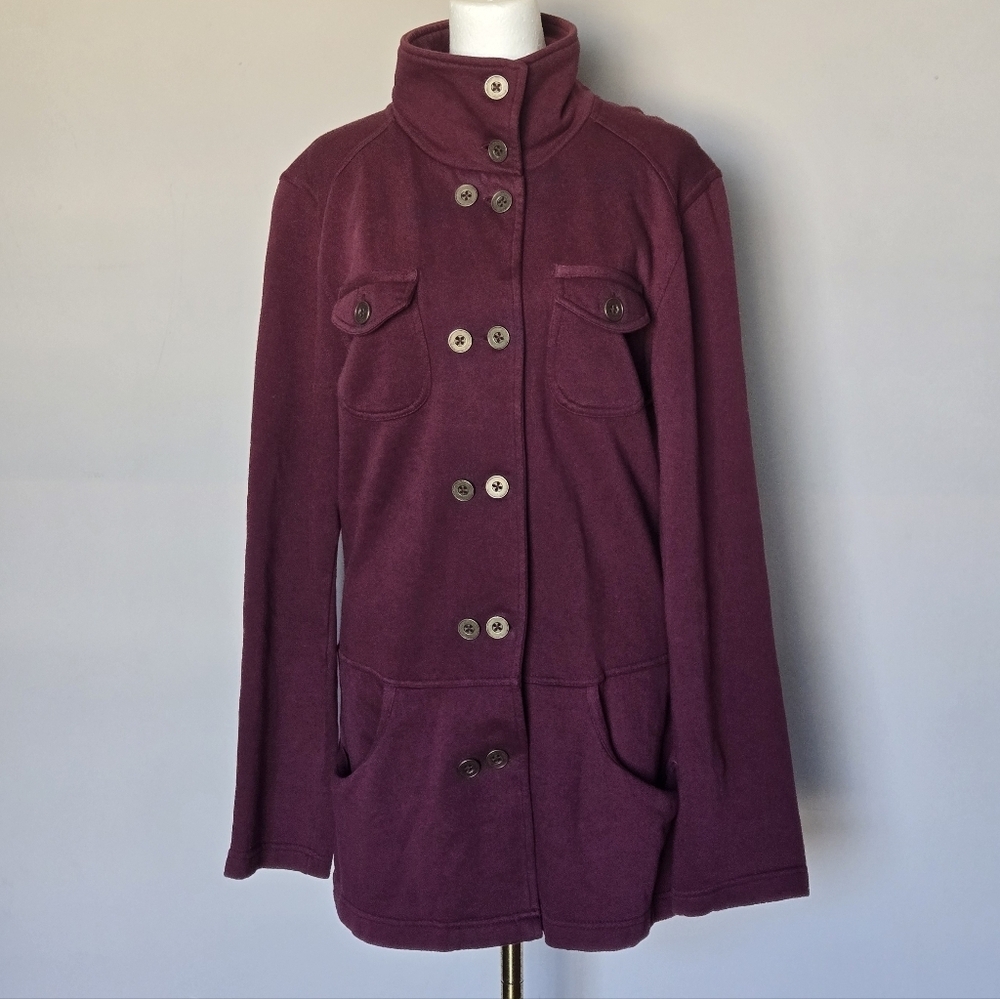 PrAna Military Double Breasted Jacket Burgundy Fleece Utility Jacket Size L